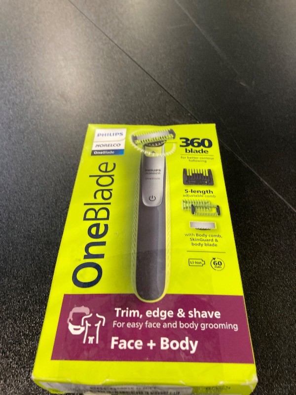 Photo 1 of Philips Norelco OneBlade 360 Hybrid Face + Body, Electric Beard Trimmer, Shaver and Body Groomer, with 360 Blade Technology, 1x 360 Blade for Face, 5in1 Adjustable Comb, 1x Body Kit, Model QP2834/70