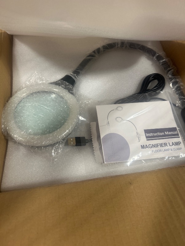 Photo 1 of 10X Magnifying Glass with Light and Stand, Flexible Gooseneck Magnifying Floor Lamp with Light, 3-in-1 LED 5 Color Modes, Stepless Dimmable Lighted Magnifier Hands Free for Close Work, Crafts, Reading