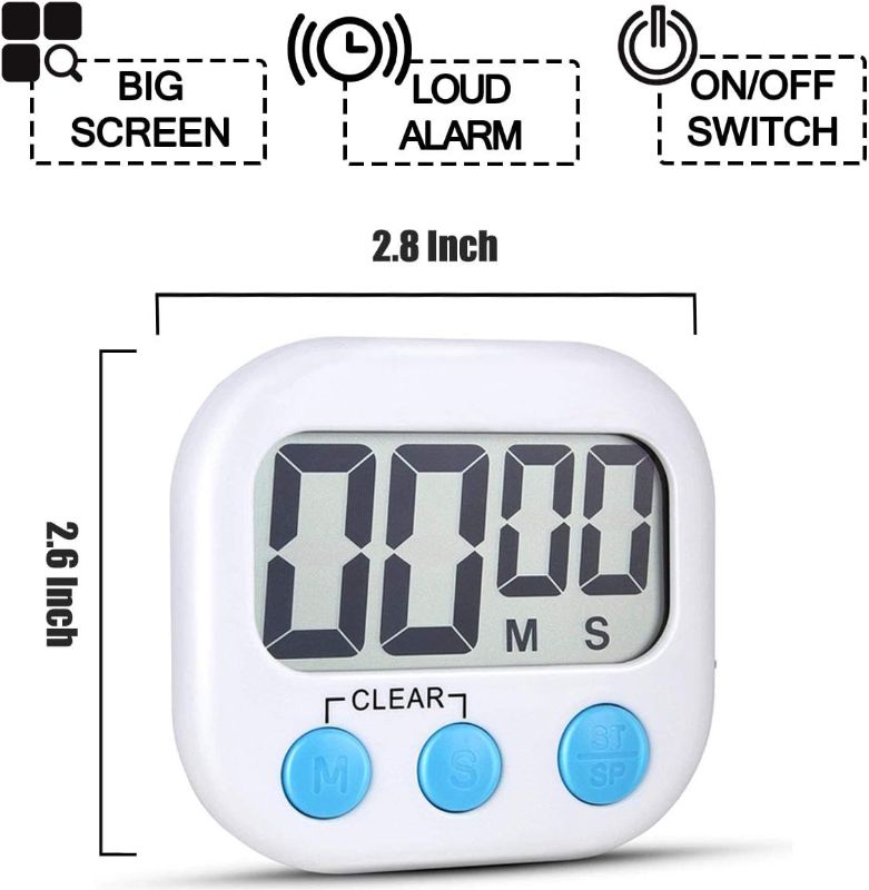 Photo 1 of  Digital Kitchen Timer for Cooking Big Digits Loud Alarm Magnetic Backing Stand Cooking Timers for Baking White