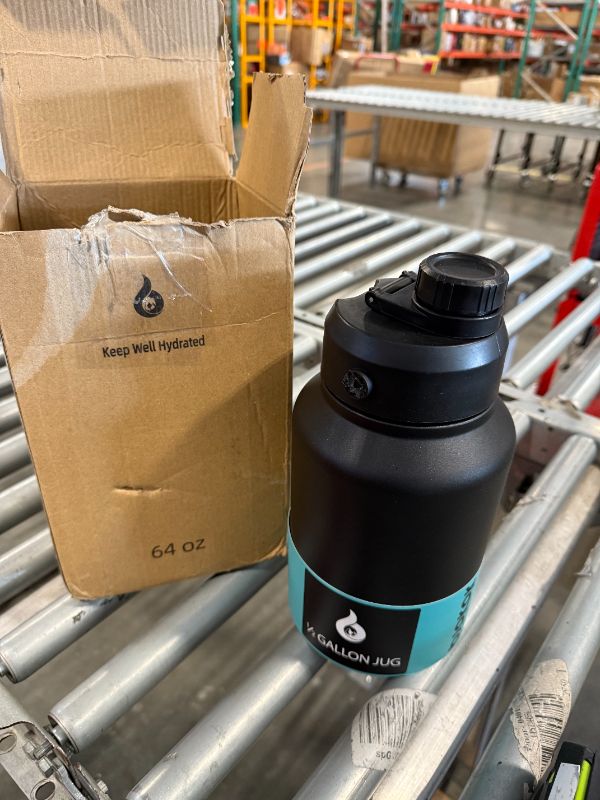 Photo 1 of **HANDLE IS BROKEN ** BJPKPK 64 oz Insulated Water Bottle, Dishwasher Safe Half Gallon Water Bottle with Ergonomic Handle, BPA Free Leak Proof Water Jug for Sports, Metal Thermos with Anti-slip Bottom, Black