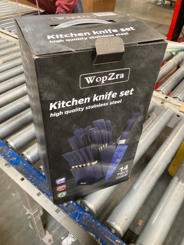 Photo 1 of Rainbow Kitchen Knife Set Non Stick Knives Set with Block Thick Blade Cutlery Knife Block Sets Chef Sharp Quality for Home & Pro Use Best Gift (Blue Handle- Rugged Blue Blade)