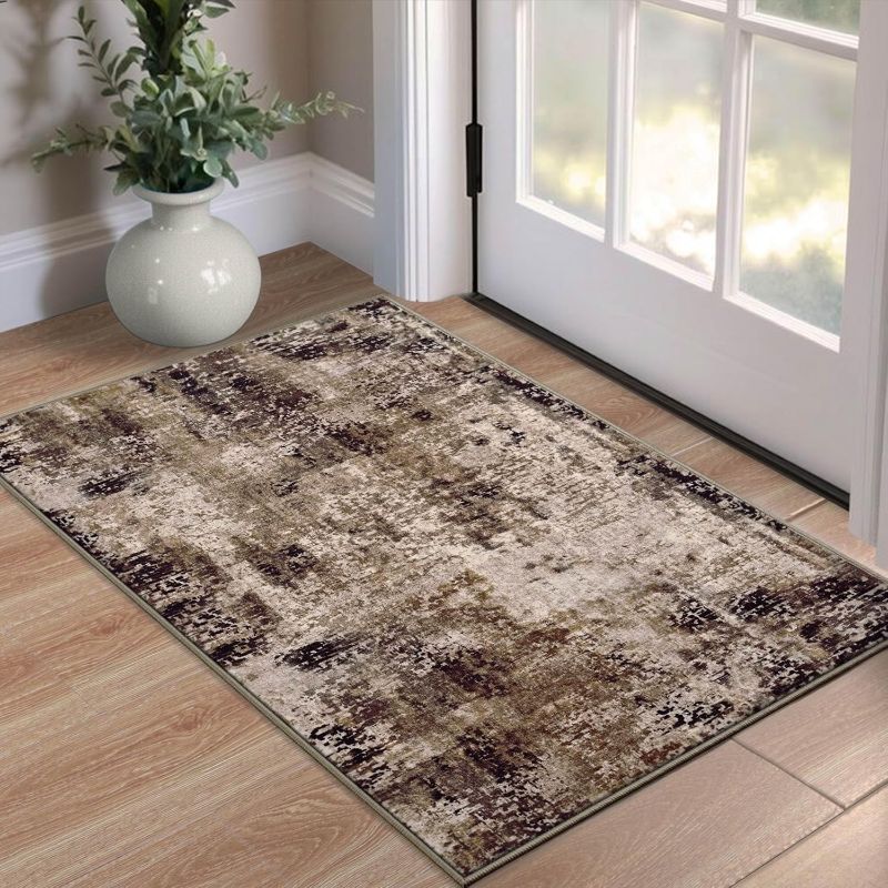 Photo 1 of ***SIMILAR*** Entrance Rugs Indoor 2x3 Brown Entry Rug Washable Abstract Coffee Small Area Rug Non-Slip Low Pile Throw Rugs for Entryway, Kitchen Floor, Front Door Indoor Door Mat, Bathroom, Bedroom Bedside
