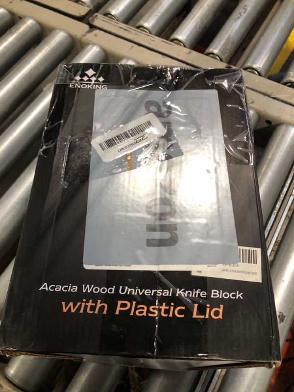 Photo 1 of Enoking Universal Knife Block Holder with Plastic Lid, Acacia Wood Knife Block without Knives for Scissors, Sharpening Rod and Knives, Round Knife Storage Organizer Display