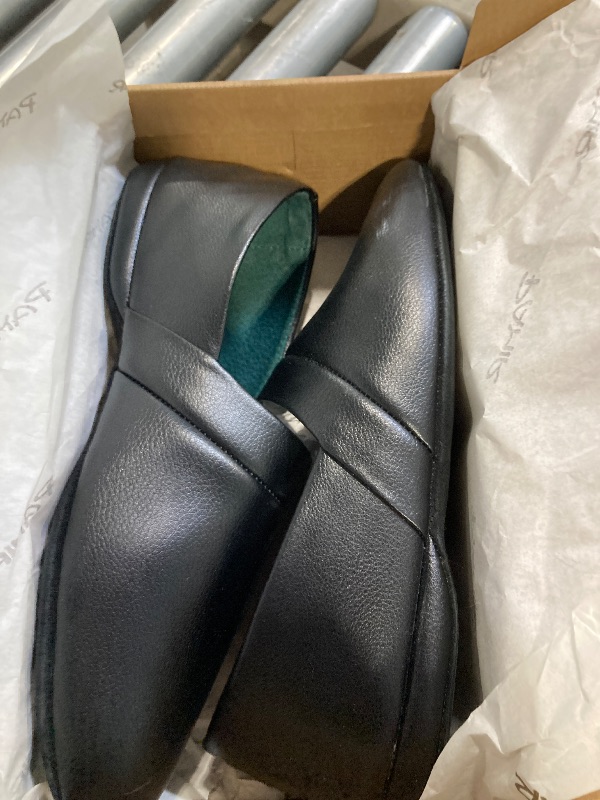 Photo 1 of **USED** PAMIR Men's Genuine Leather Opera Slippers with Memory Foam Insole and Leather Outsole Size US 10 Wide Width Black