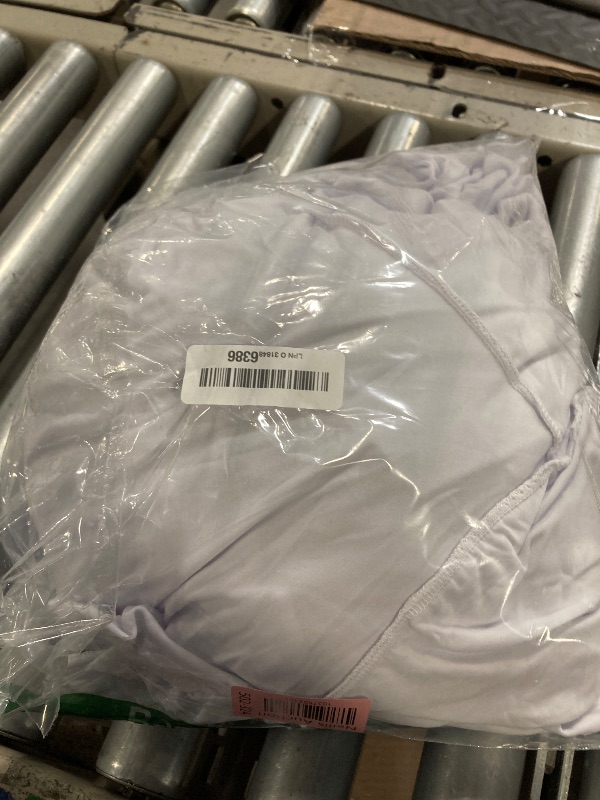 Photo 1 of White Polyester Table Clothes for 8 Foot Rectangle Tables, Wrinkle Free Fitted Table Cover 8ft Stretch Tablecloths with Skirt for Parties Weddings Birthday Banquet Baby Shower