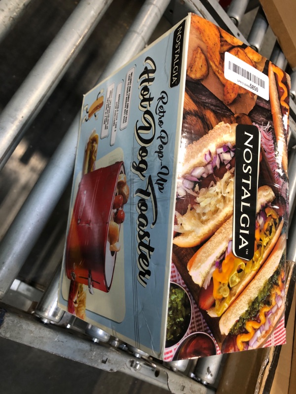 Photo 1 of Nostalgia Adjustable 5 Setting Retro Pop Up Hot Dog Toaster, Fits 2 Regular or Extra Plump Hot Dogs and 2 Buns with Removable Cage and Mini Tongs, Red