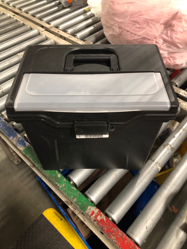 Photo 1 of IRIS USA File Box with Lid File Organizer for Letter File w/ Organizer-Lid, Plastic Mobile Filing Organizer, Water Resistant Document Box, Portable File Box with Handle, Secure Buckle, Lockable, Black