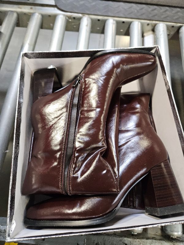 Photo 2 of **USED**
 wetkiss Dark Brown Knee High Boots for Women - Chunky Heel, Round Toe, Almond Toe, Fall Boots - PU Leather, Stacked Block Heel