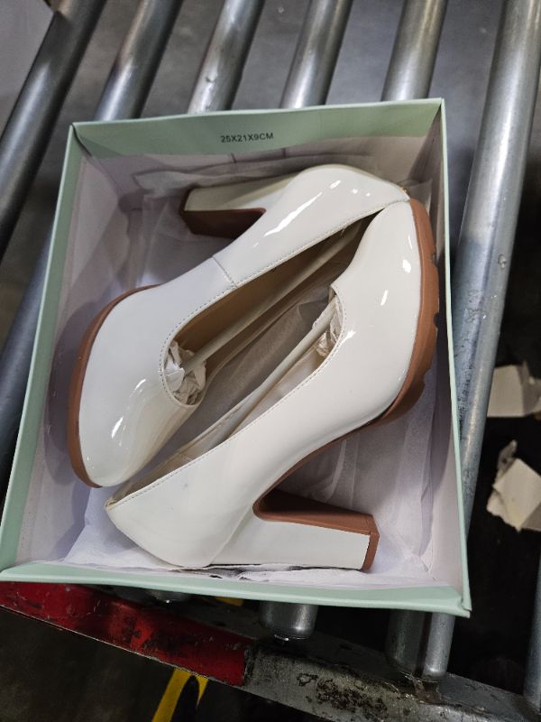 Photo 2 of **USED**
JENN ARDOR Women's Pumps Chunky Heels Platform Shoes Comfort Round Closed Toe Block Heel Pumps Dress High Heeled Office Shoes More Than 3 inch Heel White 6