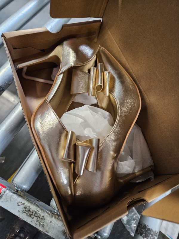 Photo 2 of **USED**
 Womens Bow Heels Closed Pointed Toe Dress Shoes Stiletto Slip on Wedding Pumps Gold