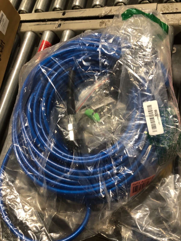 Photo 2 of 100 FT Sewer Jetter Kit for Pressure Washer, 5800PSI Water Jet Drain Cleaner Hose, 1/4 Inch NPT Corner with 4 Sewer Jetting Nozzles, Pearl Corsage Pin, Waterproof Tape, Handle Strap&2 Spanner (Blue)