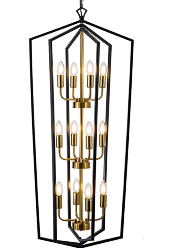 Photo 1 of 12-Light Lantern Tired Foyer Entryway Hanging Lights Farmhouse High Ceiling Pendant Lights Industrial Chandelier for Hall Foyer Entryway Living Room-Brushed Brass