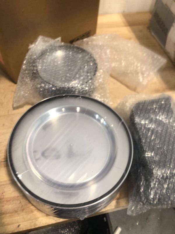 Photo 1 of 350PCS Clear and Black Plastic Plates, Black Disposable Plates for 50 Guests,Include 50Dinner Plates, 50Dessert Plates, 50Cups,50Forks, 50Knives,50Spoons,50Rolled Napkins,Perfect for Wedding