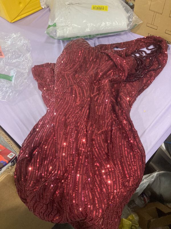 Photo 1 of ***SIZE 2 / S ? ***One Shoulder Tassel Sleeve Flapper Dresses 1920s Gastby Wine Sequins Maxi Dress (Wine,S)