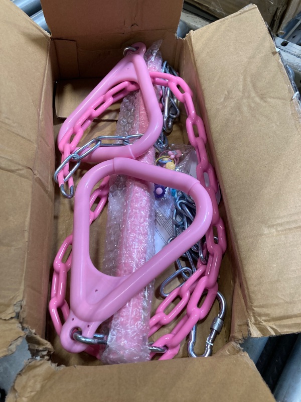 Photo 1 of 18" Pink Trapeze Swing Bar Rings 48" Heavy Duty Plastic Coated Chains Swing Set Accessories Playground Swing Seat…