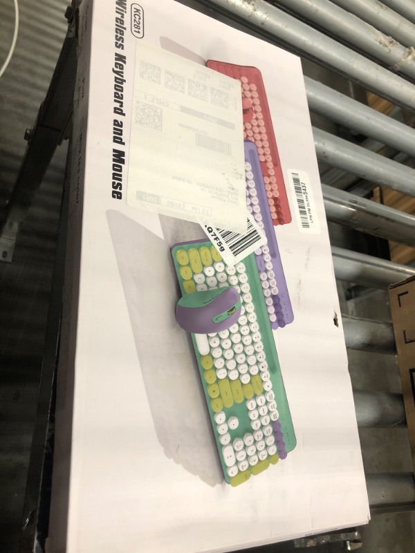 Photo 1 of Wireless Keyboard and Mouse Combo with Round Keycaps, Retro Typewriter Keyboard with Phone/Tablet Holder, Colorful 2.4G Full Size Keyboard, Soft Click, Auto Sleep, for Windows/Computer/Laptop/PC, Blue