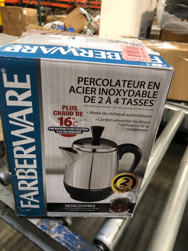 Photo 1 of Farberware Electric Coffee Percolator, FCP240, Stainless Steel Basket, Automatic Keep Warm, No-Drip Spout, 4 Cup