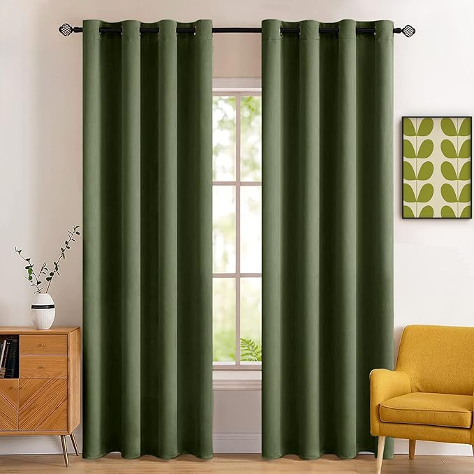 Photo 1 of MIULEE Room Darkening Curtains Thermal Insulated Black Out Drapes Solid Window Treatment Grommet Light Blocking Blackout Curtain for Living Room Bedroom 2 Panels Set 52 x 84 inch Length Olive Green