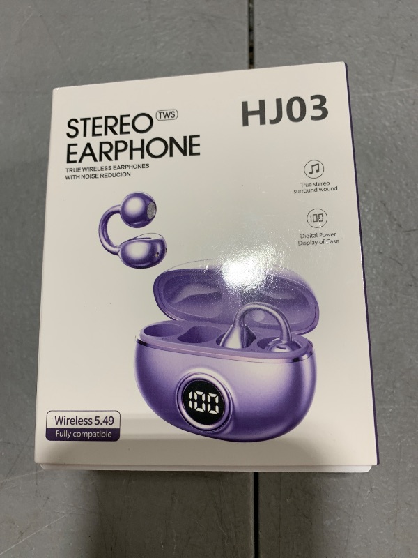Photo 1 of AI Translation Wireless Earbuds with LED Display Case, Clip-on Type Sports Headphones, AI Clip-on Earbuds Purple M97