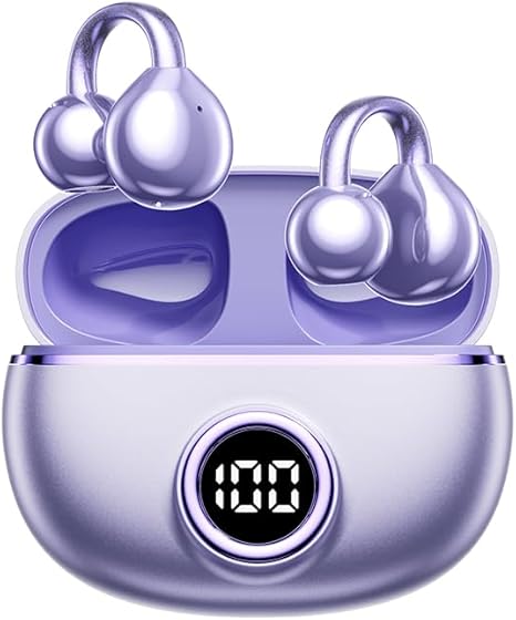 Photo 1 of AI Translation Wireless Earbuds with LED Display Case, Clip-on Type Sports Headphones, AI Clip-on Earbuds Purple M97