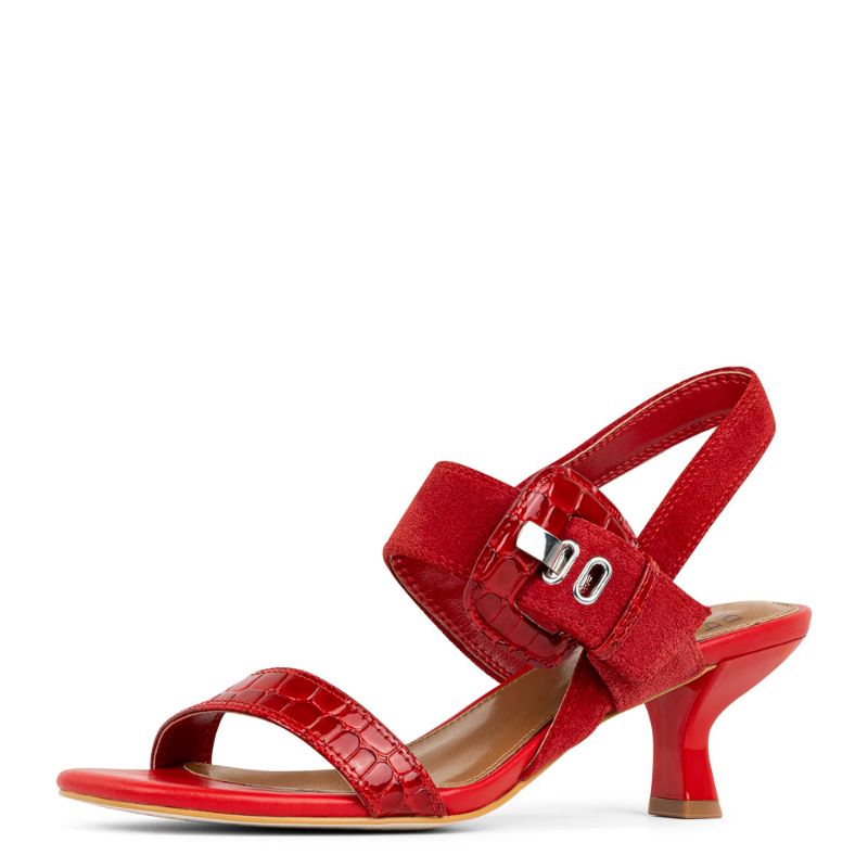 Photo 1 of  Pliner Women's Keiran Suede Heeled Sandal, Tomato, 9.5