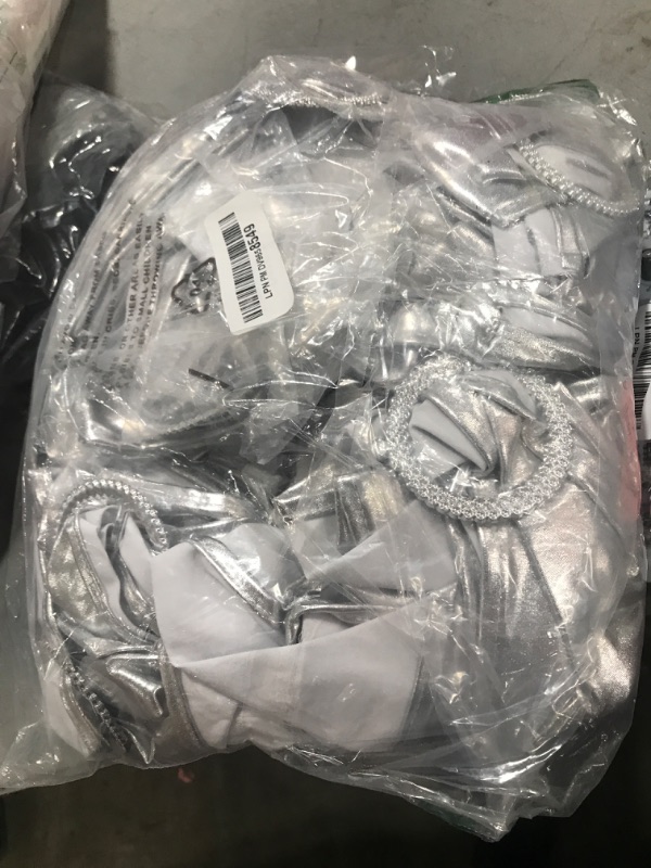 Photo 1 of LEBENGURU Metallic Silver Spandex Chair Sashes - 30pcs Premium Stretch Elastic Chair Bands with Buckle Slider for Wedding Banquet Decoration