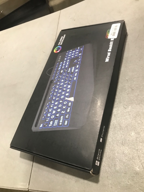 Photo 1 of SABLUTE Large Print Backlit Keyboard, Wired USB Computer Keyboards with 7-Colors Backlight, Wrist Rest, Phone Holder, Oversized Letter Keys Easy to See and Type for Laptop, PC, Windows, Black