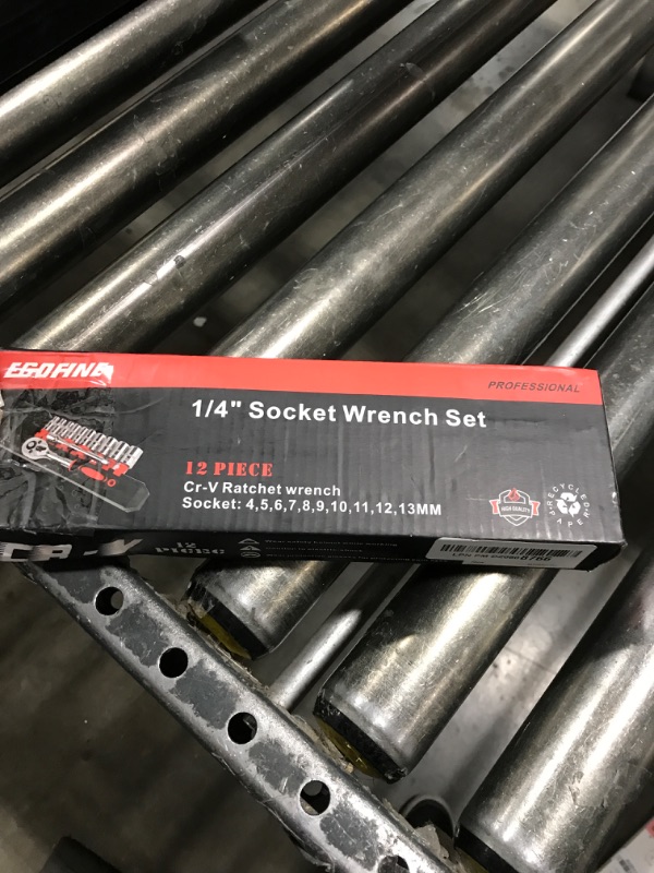 Photo 1 of Egofine 12pcs 1/4 Inch Ratchet Socket Wrench Set, Drive Socket Set with 10 Sockets (4-13mm) and 2 Way Quick Released Ratchet Handle and Extension Bar
