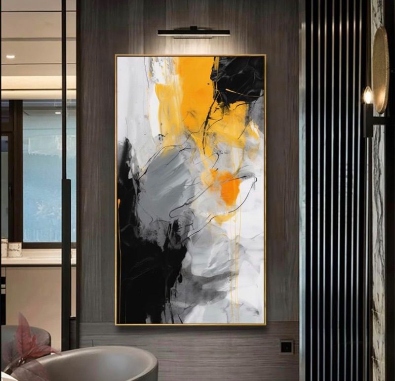 Photo 1 of Wall Art Large Modern Abstract Artwork Black Yellow Canvas Painting for Living Room Bedroom Office Home Decor 30"x60" 