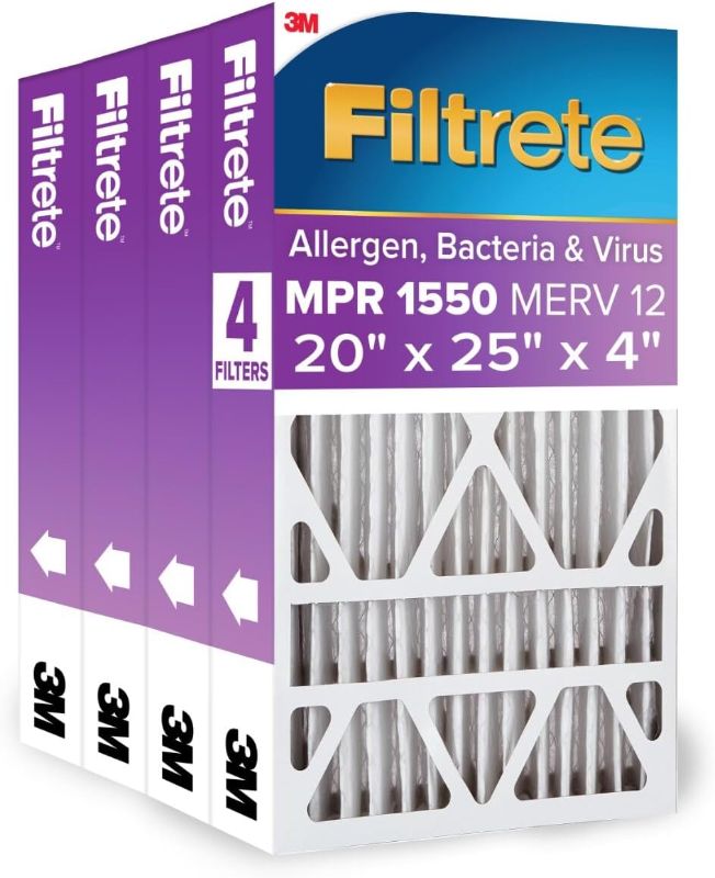 Photo 1 of Filtrete 20x25x4(SlimFit), AC Furnace Air Filter, MPR 1550 DP, Healthy Living Ultra Allergen Deep Pleat, 4-Pack