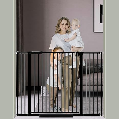 Photo 1 of DEARBB Extra Wide Baby Gate Ultra Narrow Spacing 30.11-77.36" Pressure Mounted Double Lock Swing Auto Close Walk Through Metal Safety Pet Gate for Stairs and House Doorway Kitchen