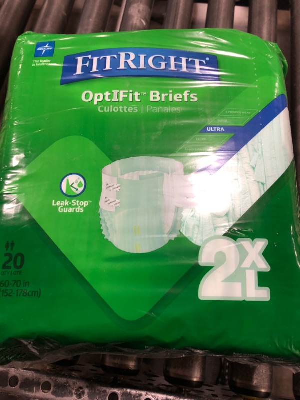 Photo 1 of FitRight OptiFit Ultra Adult Diapers, Disposable Incontinence Briefs, Leak-Proof Diaper, Absorbent Briefs For Men and Women, Maximum Protection, 2XL, 60 – 70 in, 20 briefs per bag