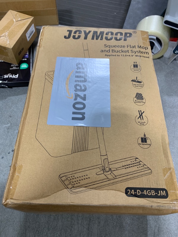 Photo 1 of JOYMOOP Mop and Bucket Set with Wringer, Flat Mops for Floor Cleaning, Wall Mop Cleaner with Long Handle, Hardwood Floor Mop with 4 Microfiber Pads