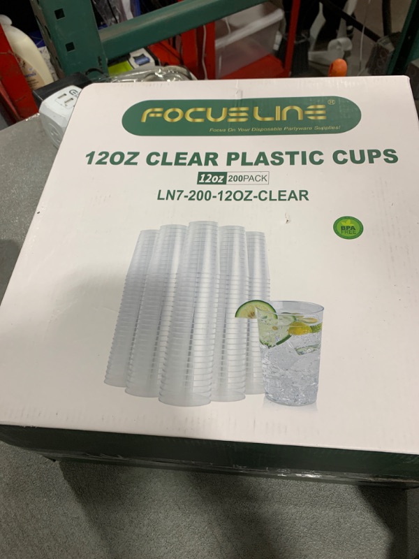 Photo 1 of FOCUSLINE 200 Pack 12 oz Clear Plastic Cups, Disposable Cups Reusable Plastic Tumblers, Heavy-duty 12 Ounce Clear Cups Tumblers for Party, Thanksgiving, Halloween, Christmas