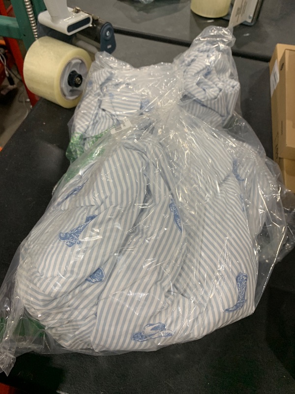 Photo 1 of Wrangler - Sheet Set, Breathable & Wrinkle Resistant Bedding with Matching Pillowcase, Yellowstone Inspired, Fully Elasticized (Cowboy Pinstripe Blue, King)