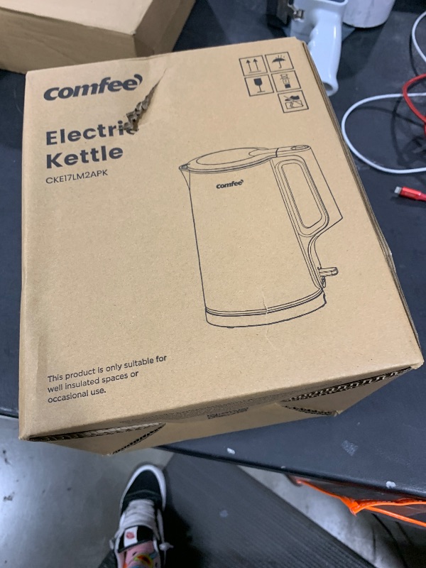 Photo 1 of COMFEE' 1.7L Double Wall Electric Tea Kettle and Kettle Water Boiler, 100% Stainless Steel Interior & Lid & Spout, Two-Level Wide Open Lid, 1500W Fast Boiling, Auto-Off and Boil-Dry Protection