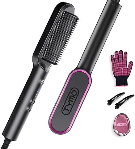 Photo 1 of Hair Straightener Brush, TYMO Ring Hair Straightener Comb Straightening Brush for Women with 5 Temps 20s Fast Heating & Dual Voltage, Black
