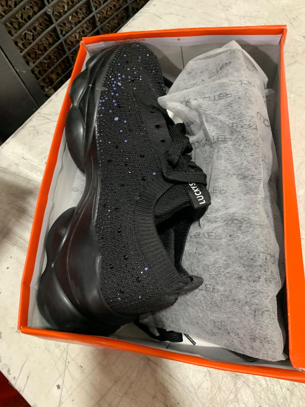 Photo 1 of LUCKY STEP Women's Rhinestone Mesh Slip On Fashion Sneaker Sparkle Bling Shiny Chunky Rave Walking Shoes(Black Rhinestone,11 B(M) US)
