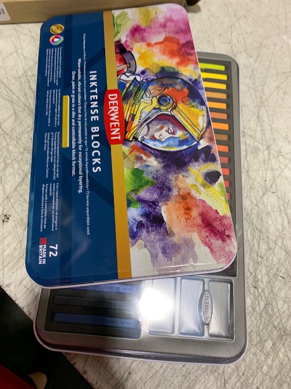 Photo 1 of Derwent Inktense Blocks 72 Tin, Set of 72, 8mm Block, Soft Texture, Watersoluble, Ideal for Watercolor, Drawing, Coloring, Crafts and Painting on Paper and Fabric, Professional Quality (2301980)