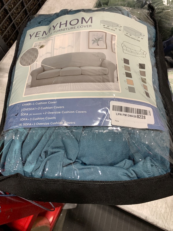 Photo 1 of YEMYHOM Latest Checkered 3 Pieces Couch Covers for Couch High Stretch Sofa Cover with 2 Extra Large Seat Cushion Covers Anti Slip Elastic Slipcovers (XL Loveseat, Peacock Blue), 71" - 91" (2 CUSHIONS)