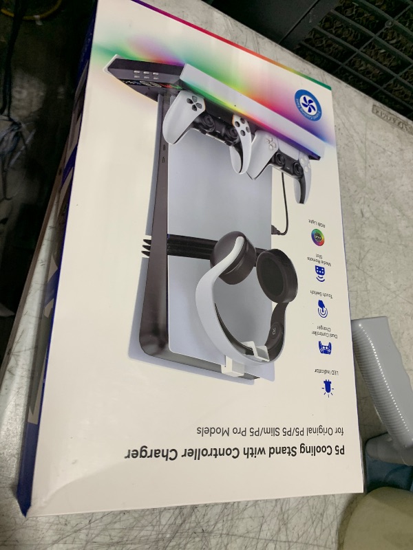 Photo 1 of Rysker PS-5/Slim/Pro Cooling Station with Quiet Cooling Fan and Fast Controller Charger for Disc & Digital Console, PS-5 Accessories Incl. 3 USB Ports, Screw and Headset