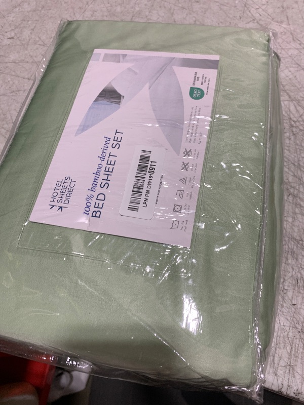 Photo 1 of Hotel Sheets Direct 4 Piece Bed Sheet Set Queen Size, 100% Viscose Derived from Bamboo Sheets Set with 2 Pillowcases, Cooling & Breathable Luxury Bedding, Moisture-Wicking & Silky Soft, Light Green