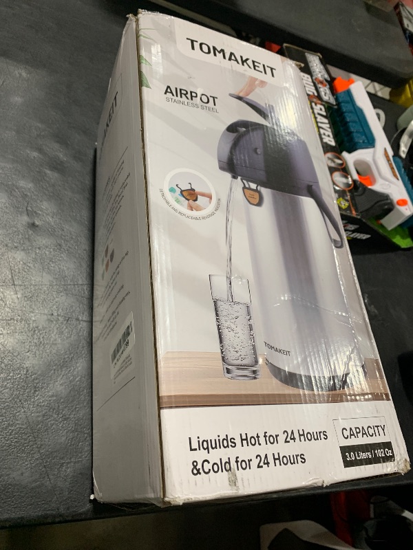 Photo 1 of TOMAKEIT Airpot Coffee Dispenser Thermal with Pump,3L/102 Oz Insulated Stainless Steel Large Airpot Coffee Carafe Lever Action for Hot/Cold Water,Thermal Carafe for Hot Cocoa for Parties