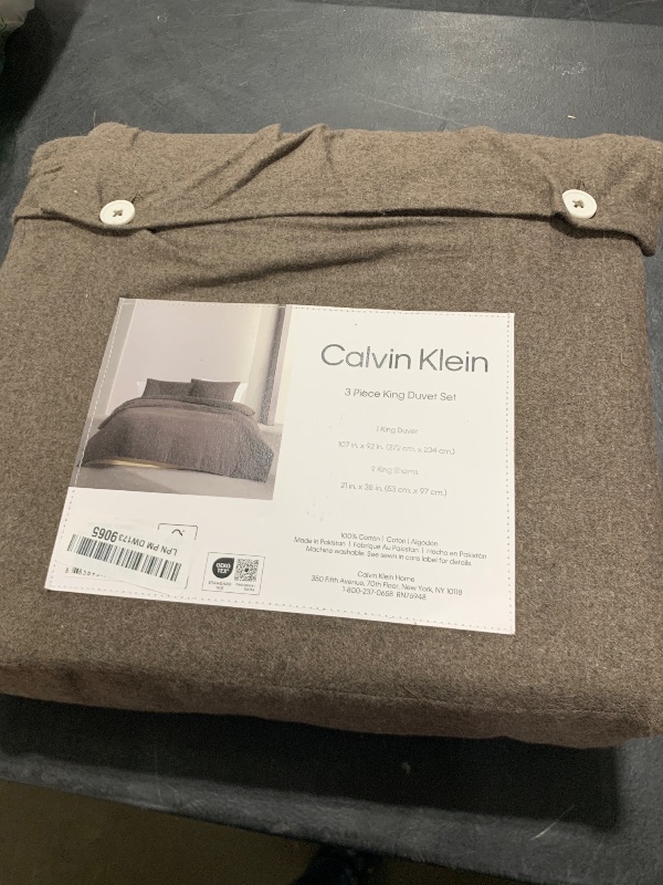 Photo 1 of Calvin Klein - King Duvet Cover Set, Super Soft Melange Flannel Bedding Set with Matching Shams, Cozy Home Decor (Melange Flannel Chocolate Brown, King)