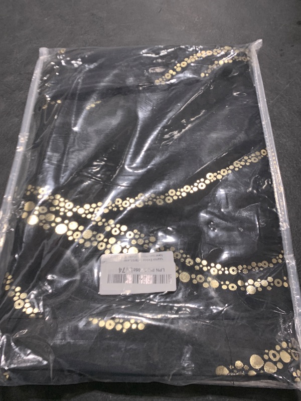 Photo 1 of Yakamok Blackout Curtains for Livingroom - Wave Line with Dots Gold Print Design Noise Reducing Thermal Insulated Solid Ring Top Blackout Window Drapes for Livingroom (2 Panels, 52 x 84 Inch, Black)