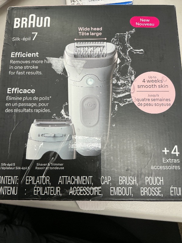Photo 1 of Braun Epilator Silk-épil 7, Hair Removal Device, Women Shaver & Trimmer, Wet and Dry, Wide Head, Includes Shaver Head and Trimmer Comb, SE7-041, Silver