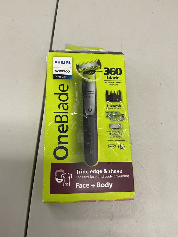 Photo 1 of Philips Norelco OneBlade 360 Hybrid Face + Body, Electric Beard Trimmer, Shaver and Body Groomer, with 360 Blade Technology, 1x 360 Blade for Face, 5in1 Adjustable Comb, 1x Body Kit, Model QP2834/70