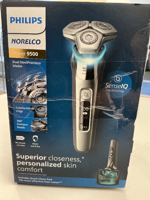 Photo 1 of Philips Norelco  - 9500 Rechargeable Wet/Dry Electric Shaver with Quick Clean, Travel Case, and Pop up Trimmer - Silver