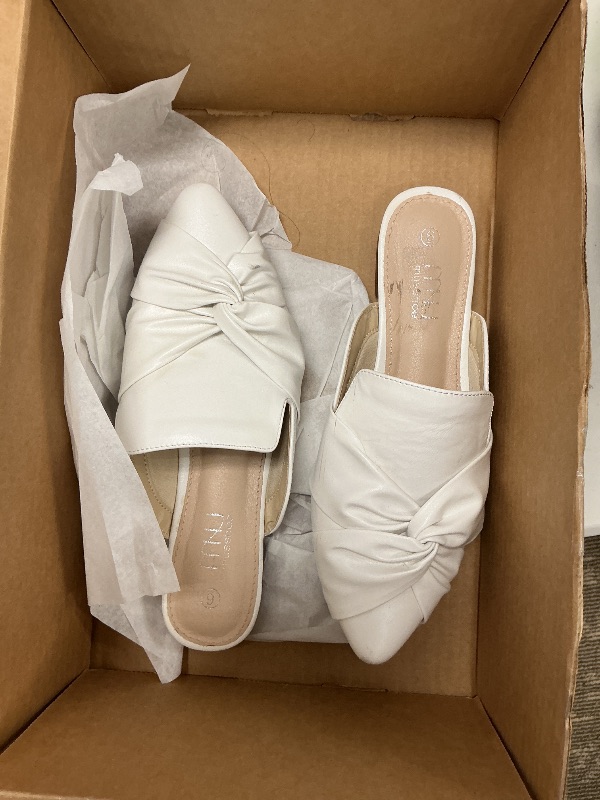 Photo 1 of MUSSHOE Mules for Woman Shoes Pointed Toe Slip On Women Flats Backless Loafers with Knot Dressy Comfy White PU 6