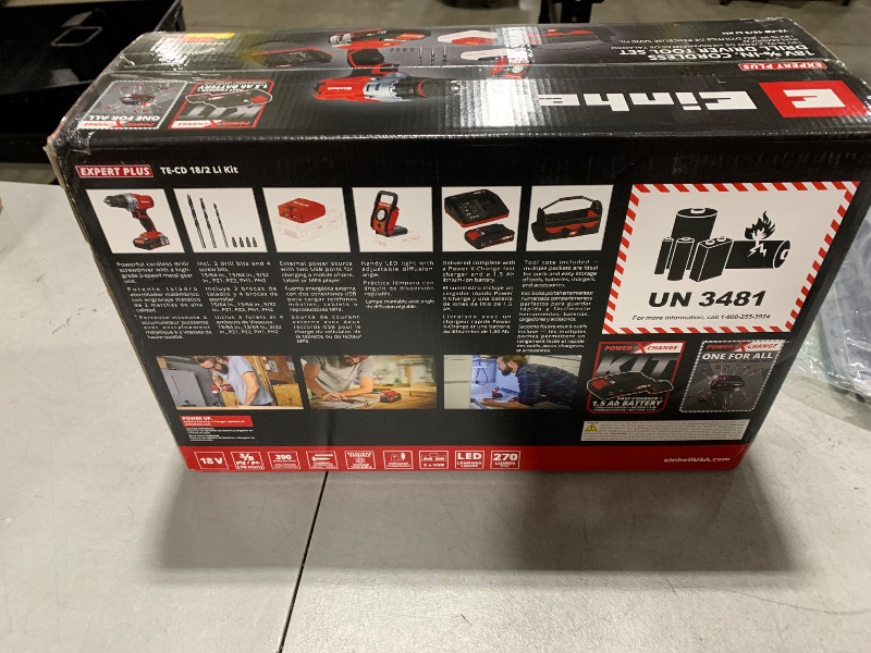 Photo 1 of Einhell TE-CD Power X-Change 18-Volt Cordless 1250-RPM MAX 2-Speed 20+1-Torque Setting Workshop Drill/Driver Kit, w/Tool Bag, LED Lamp, Drill Bits, Keyless Chuck, Kit (1.5-Ah Battery + Fast Charger)